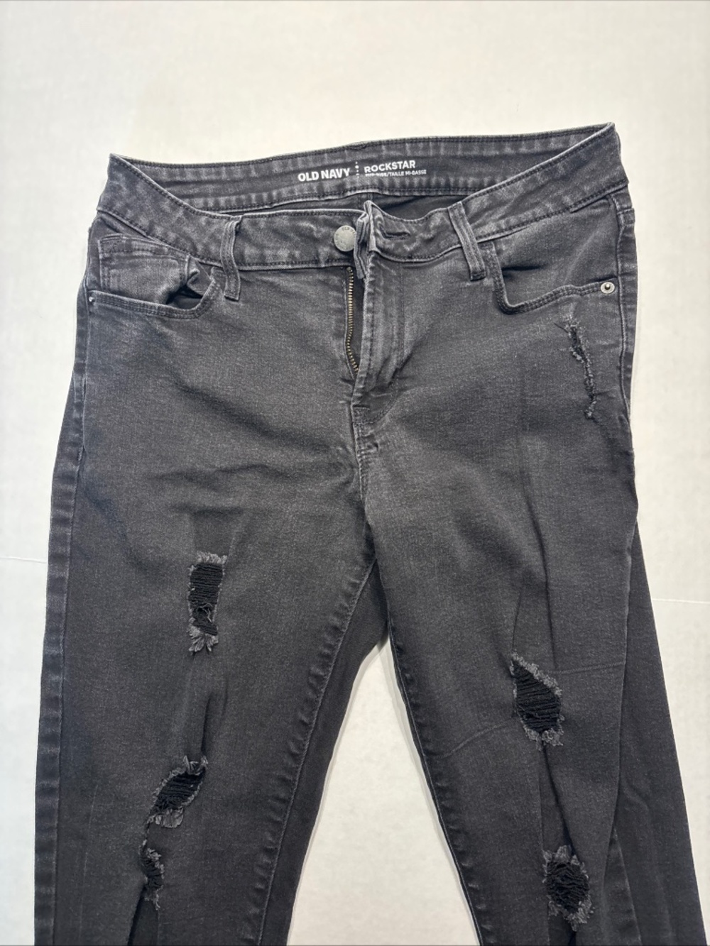 Womens Old Navy Rockstar Skinny Stretch Distress Black Jeans Size 10 : 24" Ins.